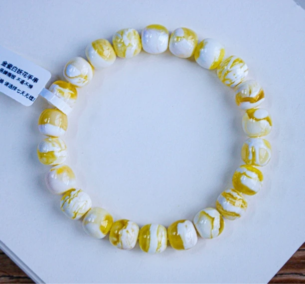 10.5mm极致金瓷白妖花老型蜜蜡手串 15.15克 精工高桩收藏级