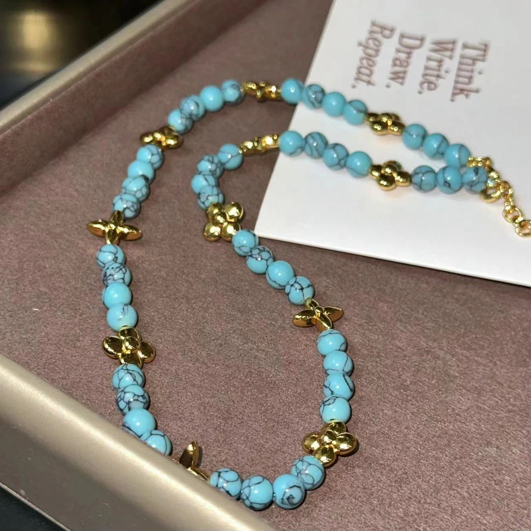 铜合金项链 轻奢蓝色十字花项链-67457