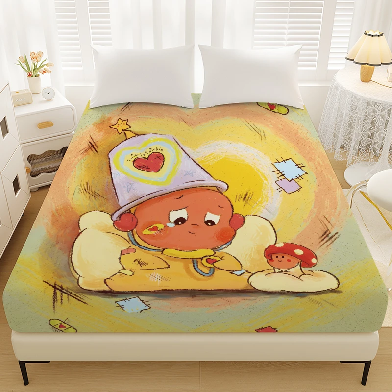 星星人卡通印花床笠学生四季床垫套儿童席梦思套子防滑床垫防尘罩