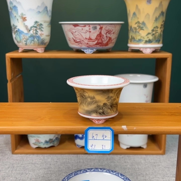 陶手工墨彩山水豆盆