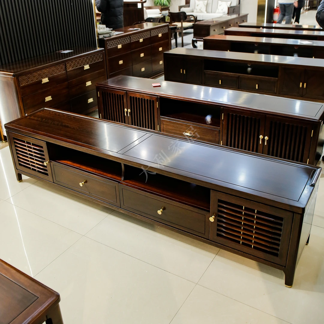 （大利家具）清尾007-HG06电视柜黑檀木新中式地柜客厅矮柜实木