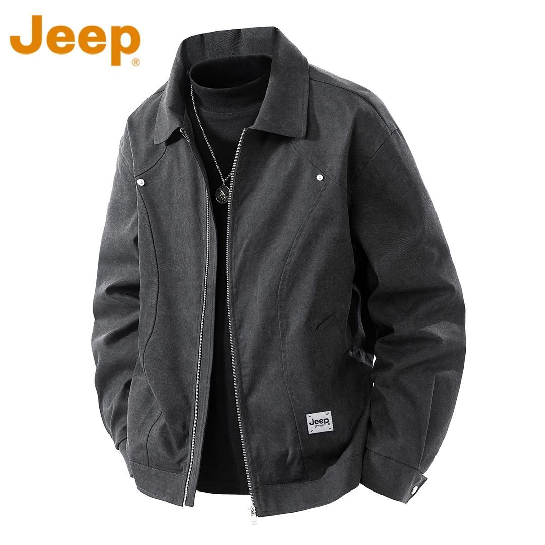 JEEP吉普美式复古工装夹克男款秋冬季宽松翻领潮牌加肥加大码外套