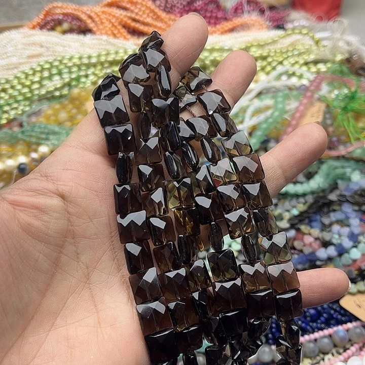 玛瑙/玉髓珠宝半成品未镶嵌一条10mm茶晶方片刻面