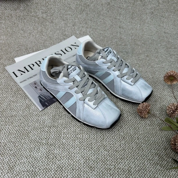 小众方头阿甘鞋2025夏季新款网面透气百搭复古女款休闲德训鞋