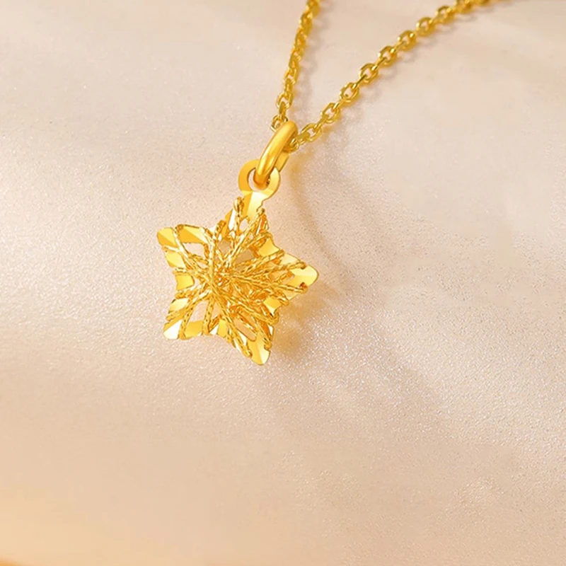 999足金星星项链女新款黄金小吊坠纯金520情人节礼物送女朋友