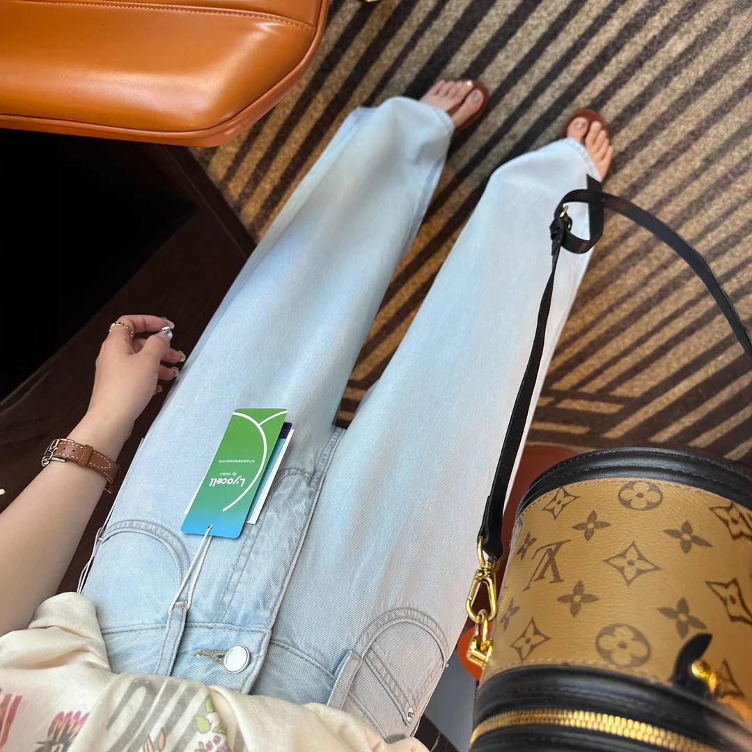 休闲垂感柔软天丝阔腿牛仔裤女夏季薄款莱赛尔宽松高腰百搭显瘦裤