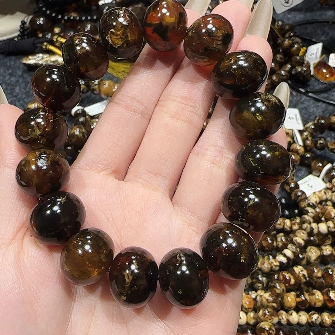 琥珀颈饰未镶嵌蓝**云抚顺琥珀