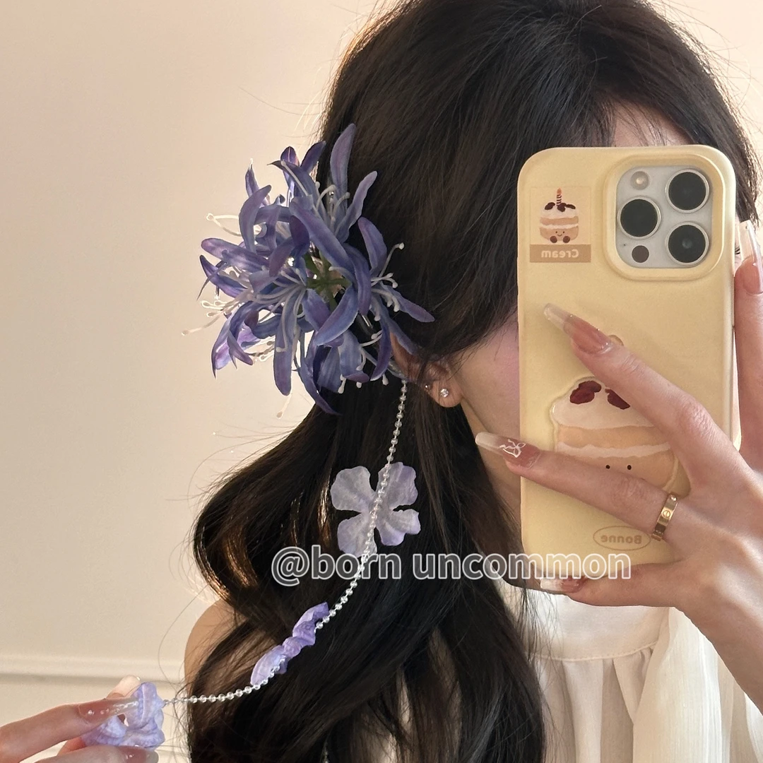 春日花间流苏绣球花抓夹后脑勺发夹新中式头饰紫色绣球发饰