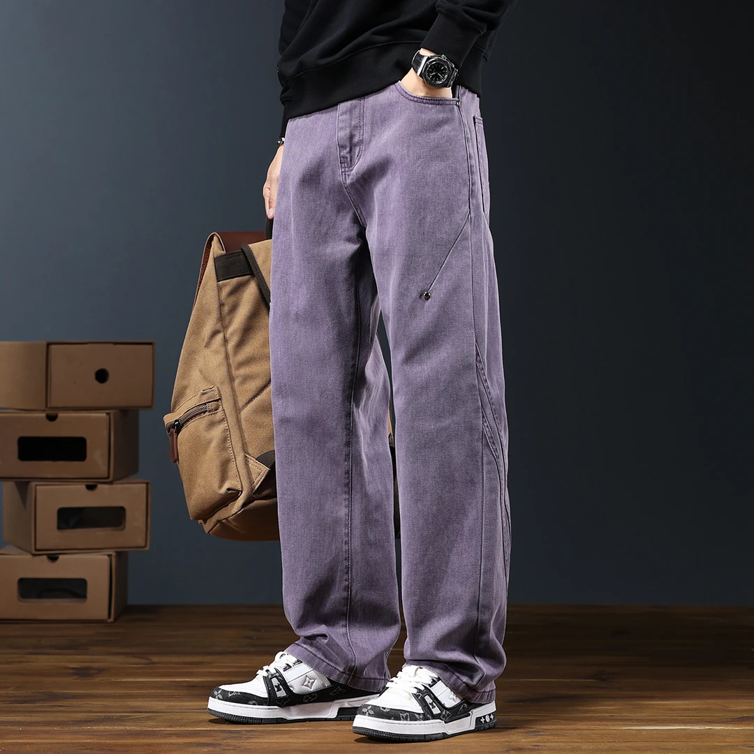 2025秋季美式高街牛仔裤男新款宽松直筒裤男士百搭潮牌休闲阔腿裤