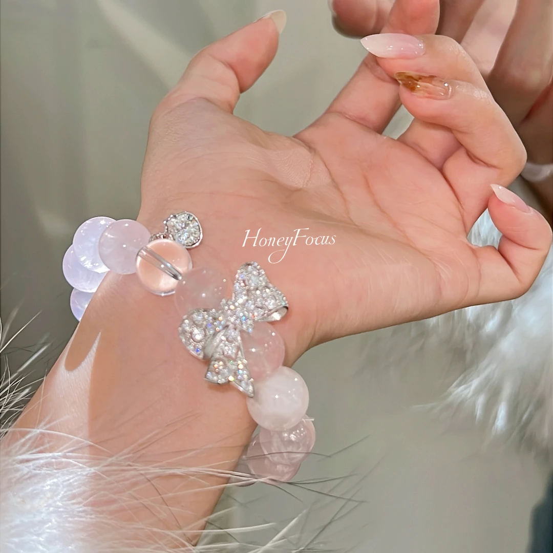 桃之夭夭手串 925银 天然粉水晶手串 12m 配证书 #9495