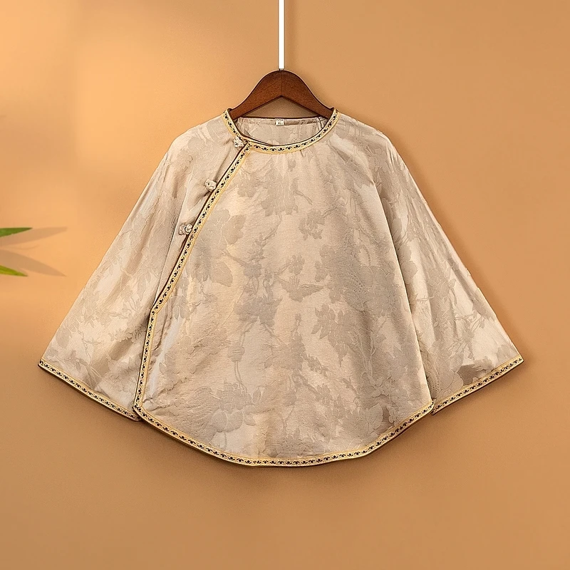 【沐芳】春季2025新款上衣小衫女新中式国风宽松提花蝙蝠袖长袖衬衫