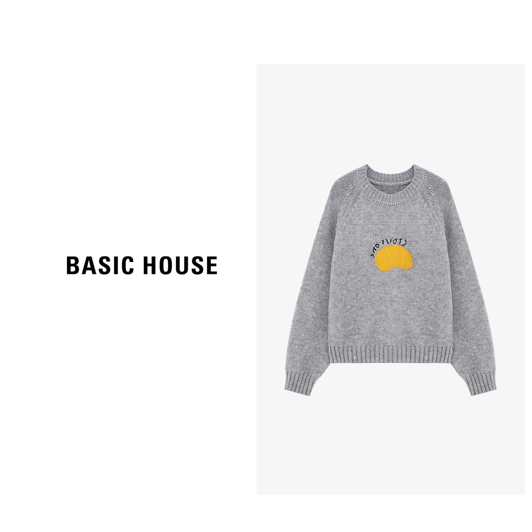 Basic House/百家好春季卡通刺绣厚款宽松毛衣-B06245S2282