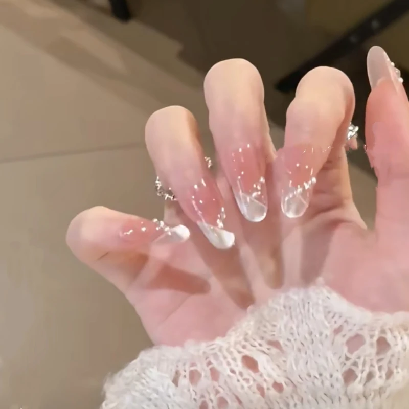 纯手工穿戴甲月下芭蕾高颜值显白法式美甲贴片纯欲光疗甲高级感