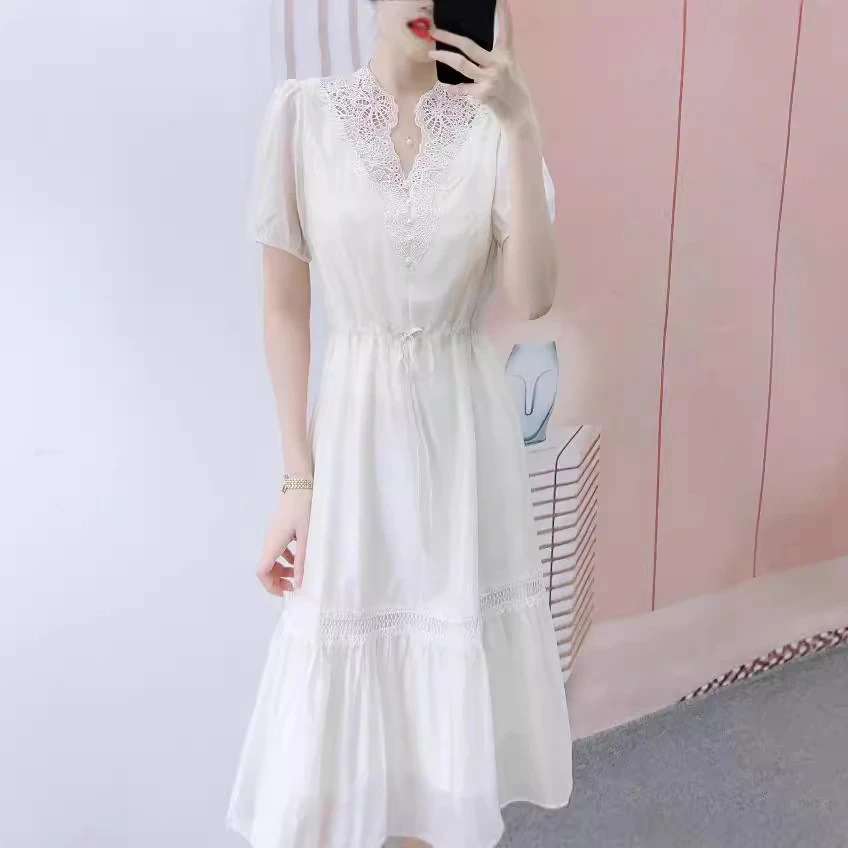 033/C3清夏季时尚简约淑女抽绳显瘦连衣裙