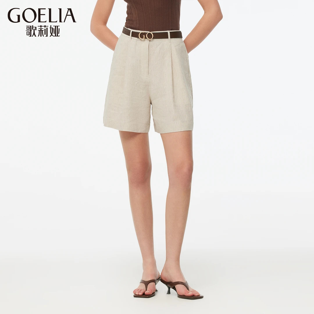 歌莉娅夏季新品亚麻薄款短裤外穿休闲直筒度假洋气宽松1E3L1A300