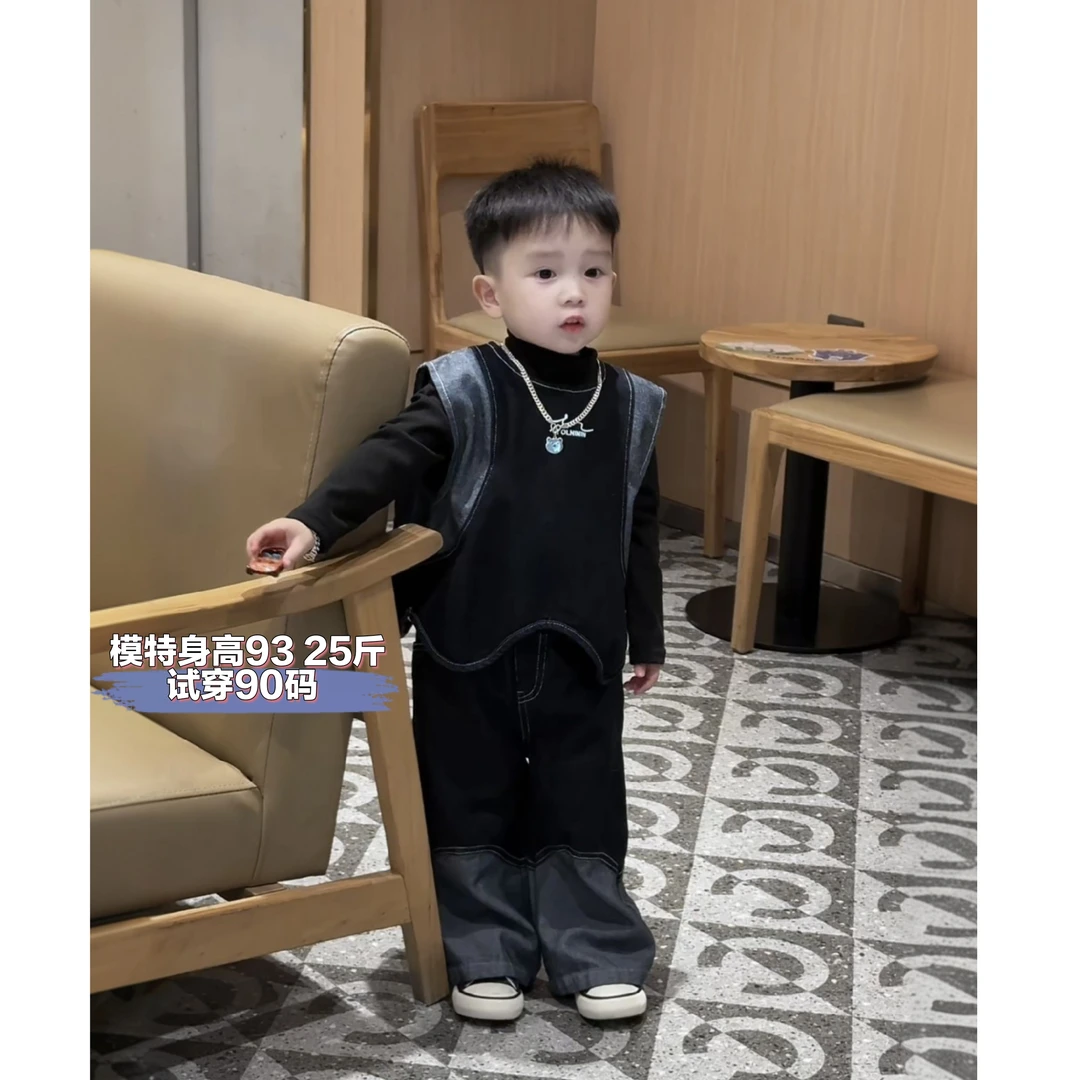 儿童春秋套装2025秋季新款韩版宝宝男女童牛仔时髦马甲三件套XT