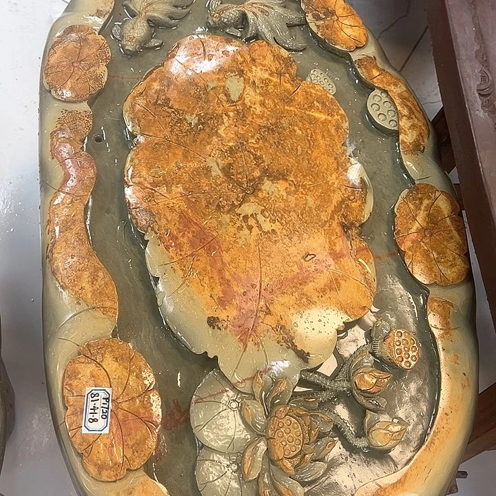 端砚茶盘绿端荷叶茶盘