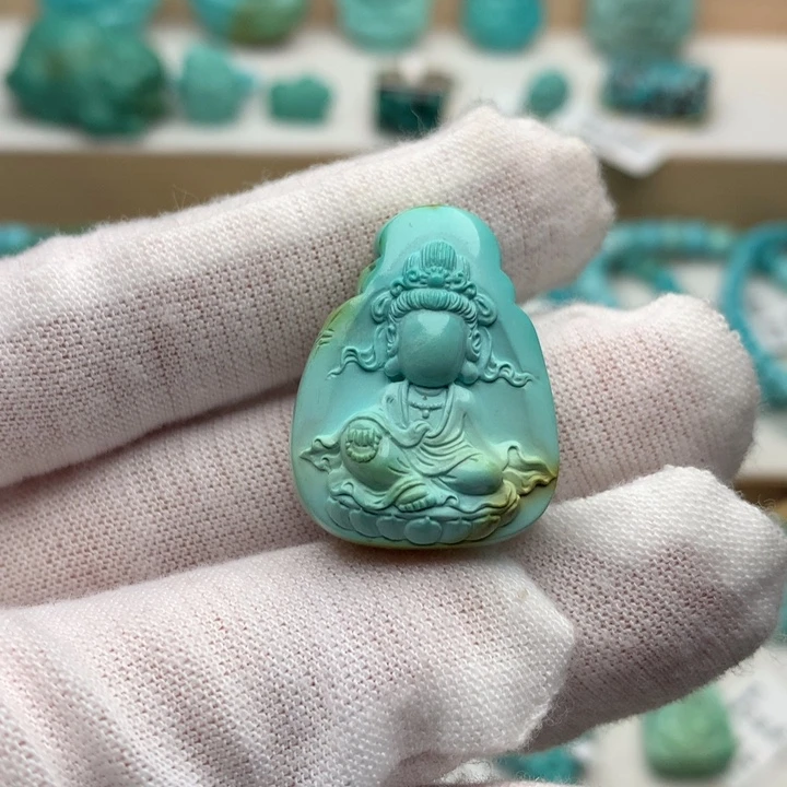 绿松石未镶嵌珠宝奇石高瓷无相观音20.3*26.2mm