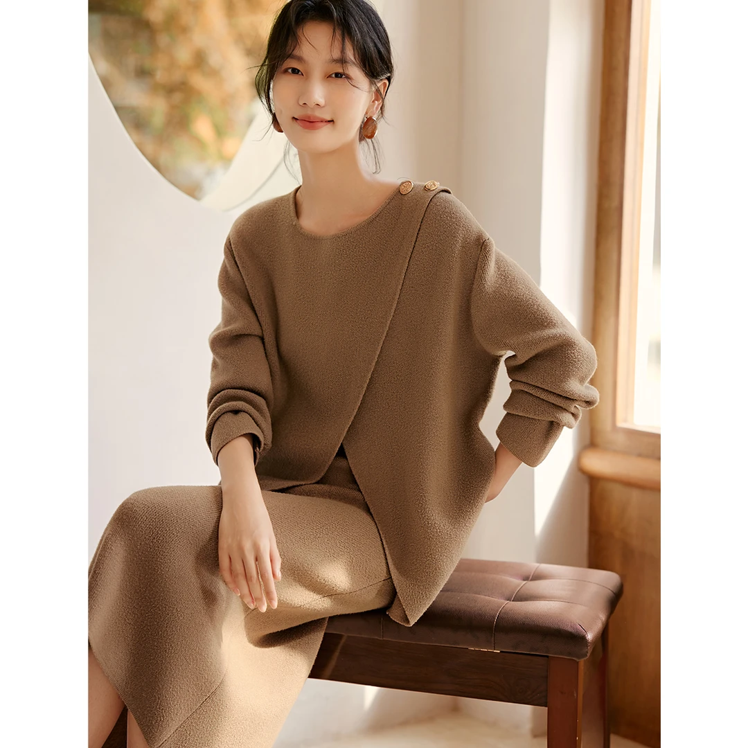 XWI/欣未2025秋季时尚气质百搭优雅针织毛衣半裙两件套装G0A006