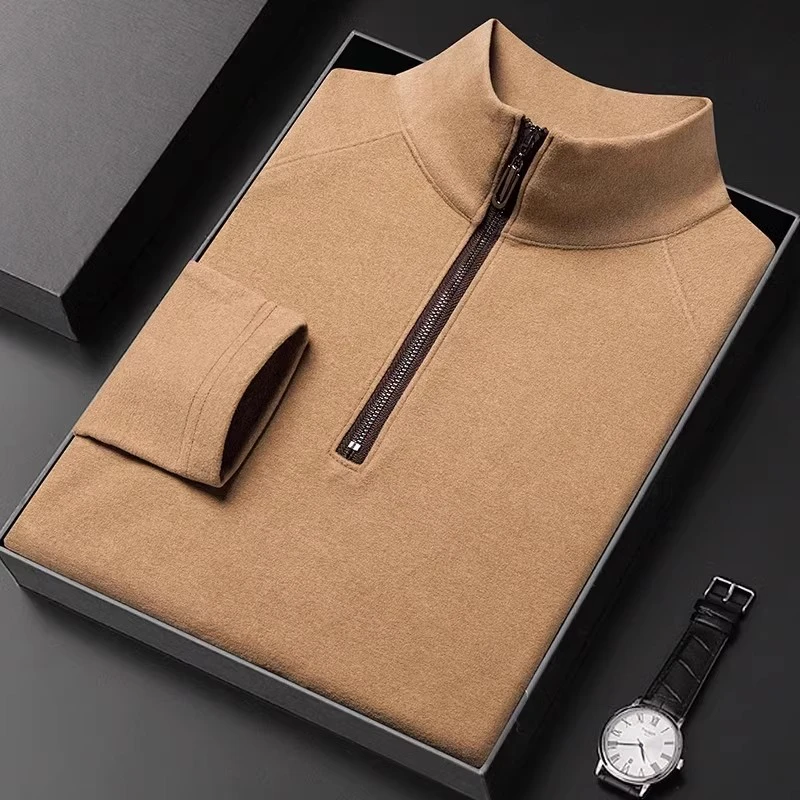 纽斯赫肯高级感立领长袖体恤男士秋冬季潮流双面绒德绒休闲打底衫