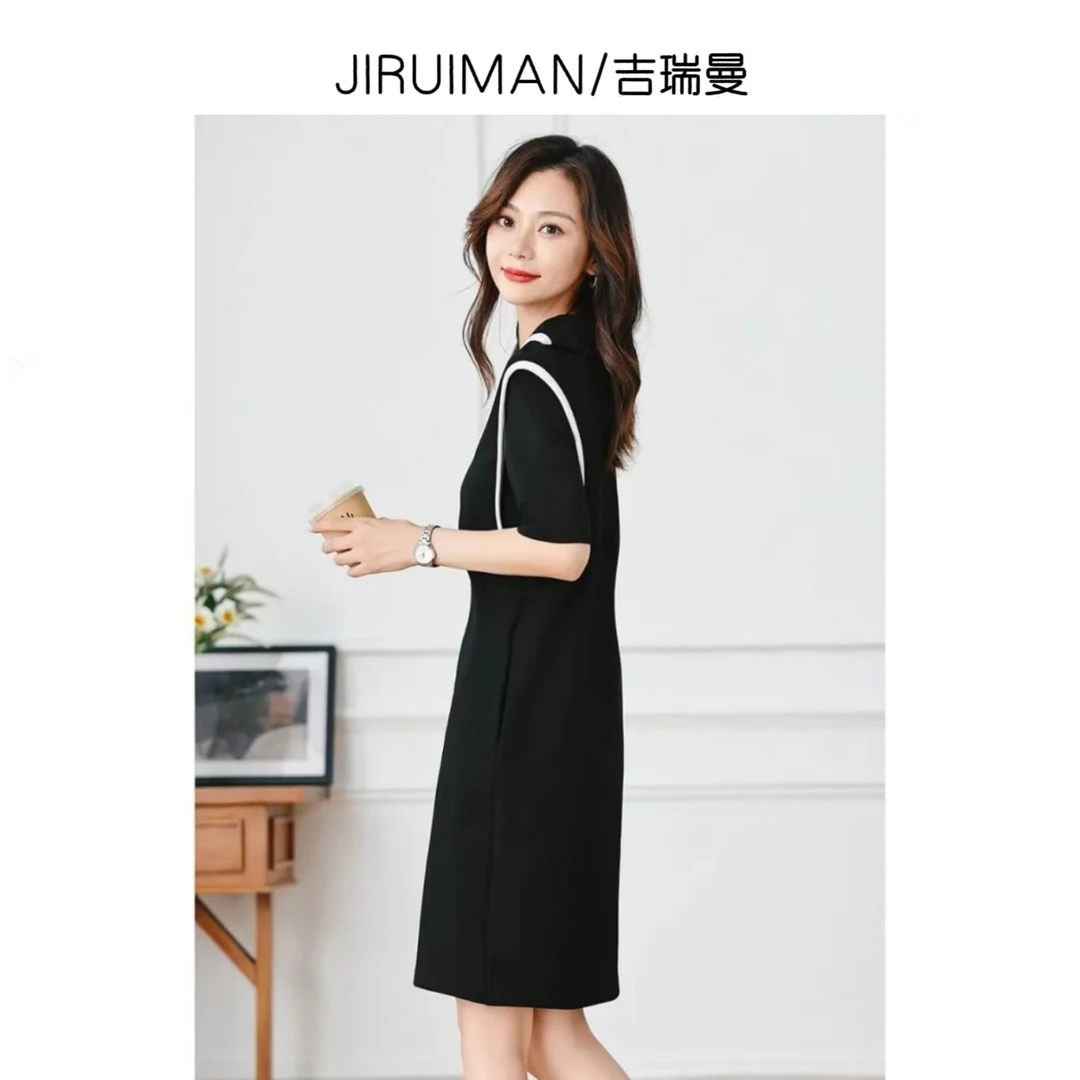 夏季轻运动直筒撞色Polo领女式连衣裙L123