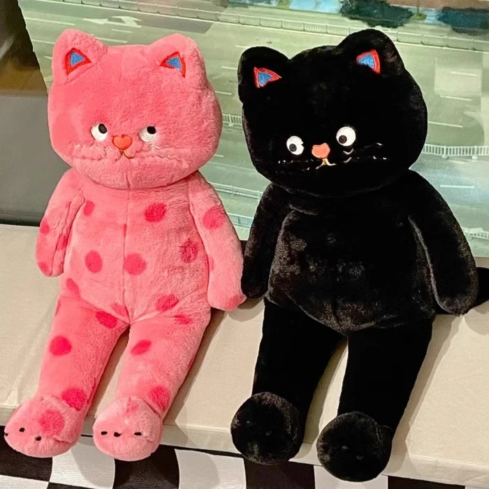 网红猫咪公仔粉红波点猫毛绒玩具睡觉抱枕玩偶娃娃生日礼物送女生