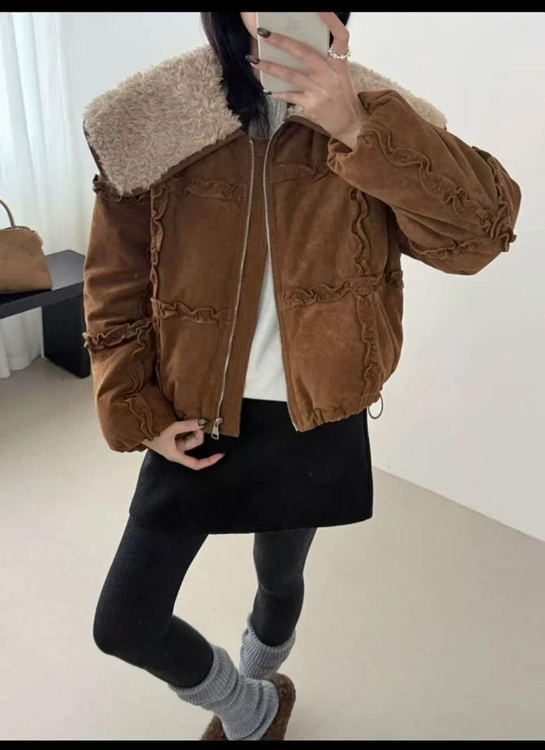 Q4649【特价-占单者限购】法式甜酷焦羽绒｜毛领木耳边 大女主慵懒风