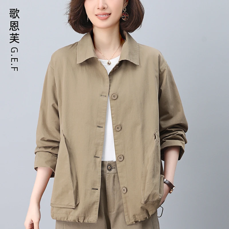 休闲外套女春秋2025新款小个子洋气短款百搭大码宽松中年妈妈上衣