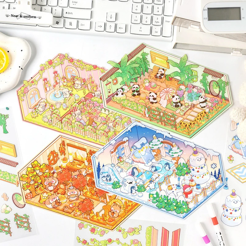 【福利品】大号造景贴纸立体小屋微缩场景可爱堆叠手帐贴画微缩场景