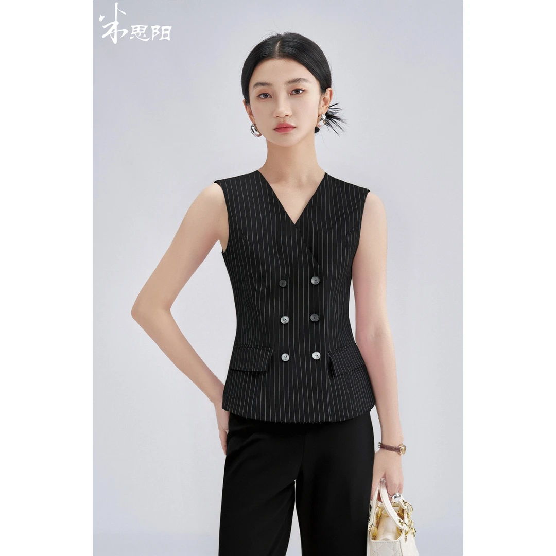 【众心专属】条纹V领简约V领收腰马甲5M25CN4378