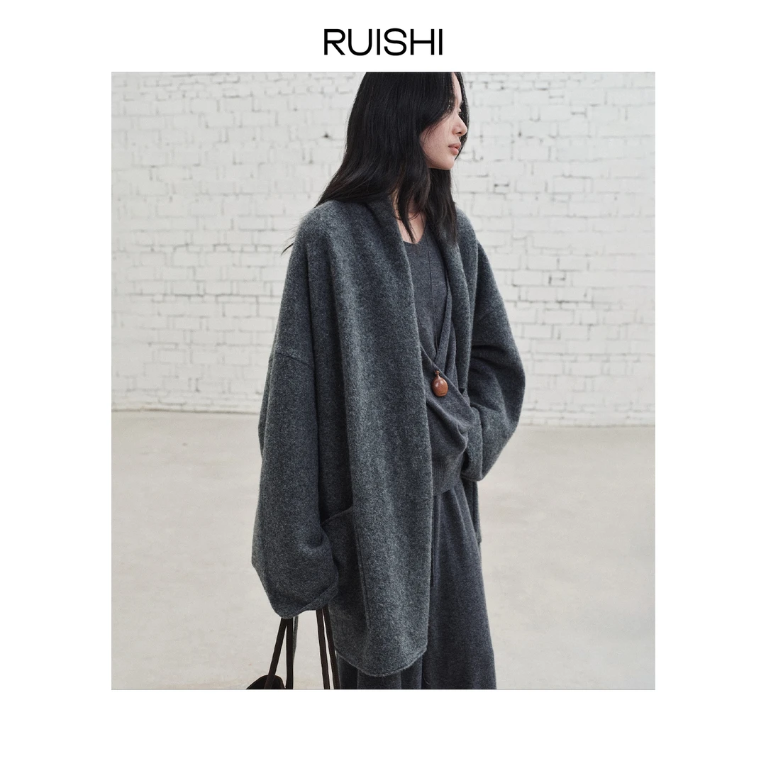 RUISHI芮时 “蓬松漫境” 围裹领浴袍式羊毛针织开衫女外套秋冬
