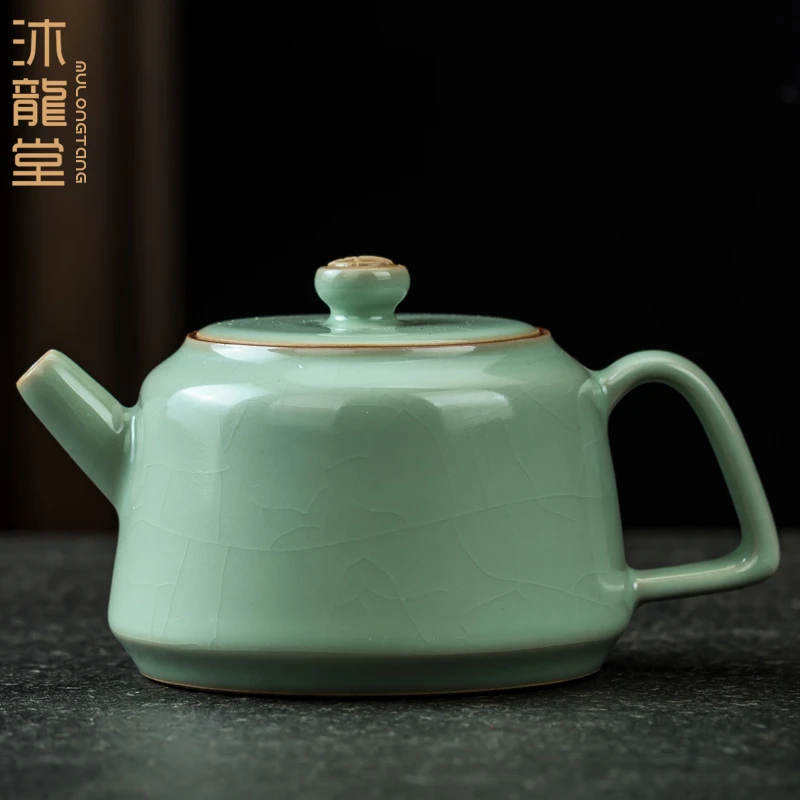 汝窑茶壶单壶泡茶壶家用陶瓷茶器手工开片可养梅子青功夫茶具复古