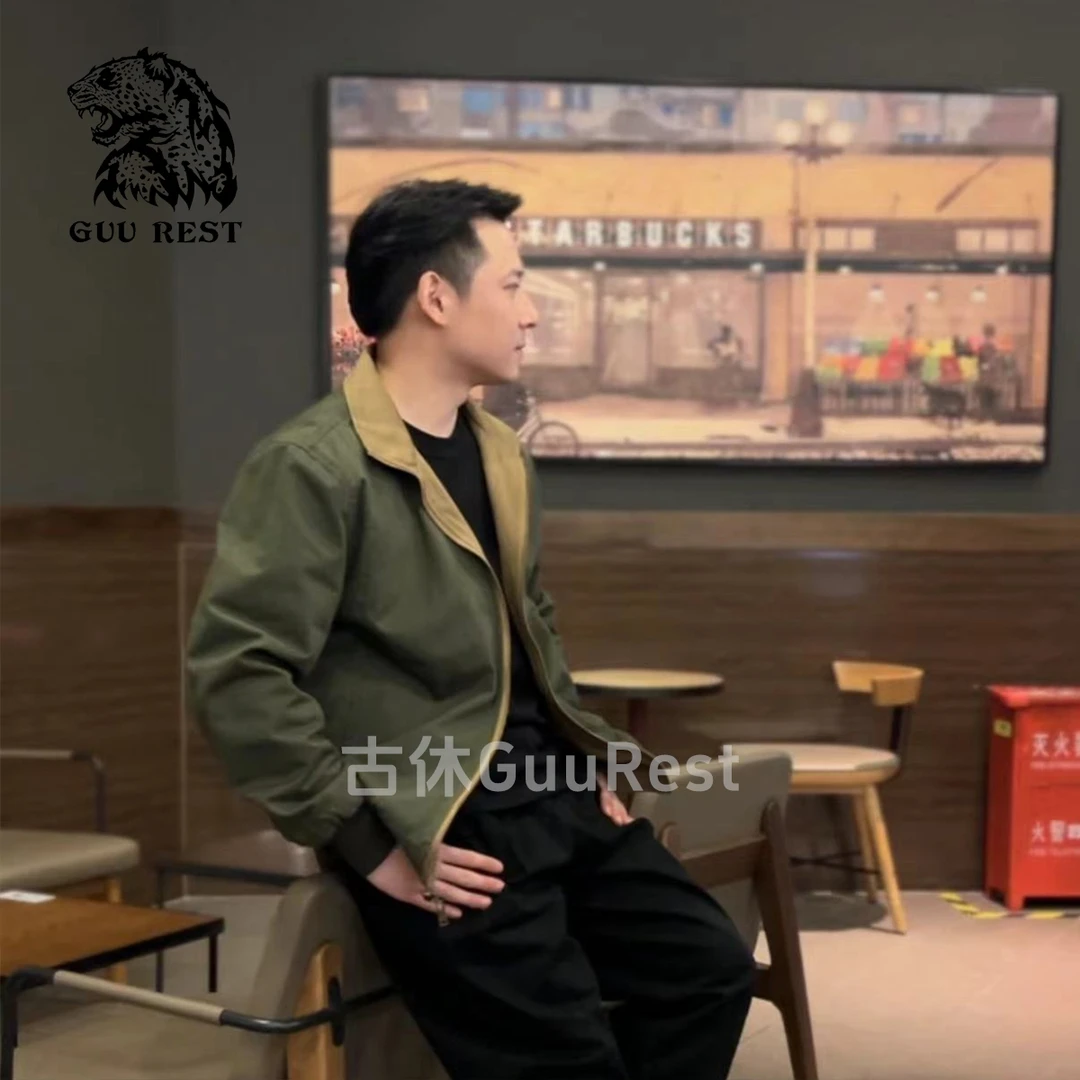 GuuRest纯棉夹克双面穿春秋季男款 复古休闲百搭宽松男士外套春季