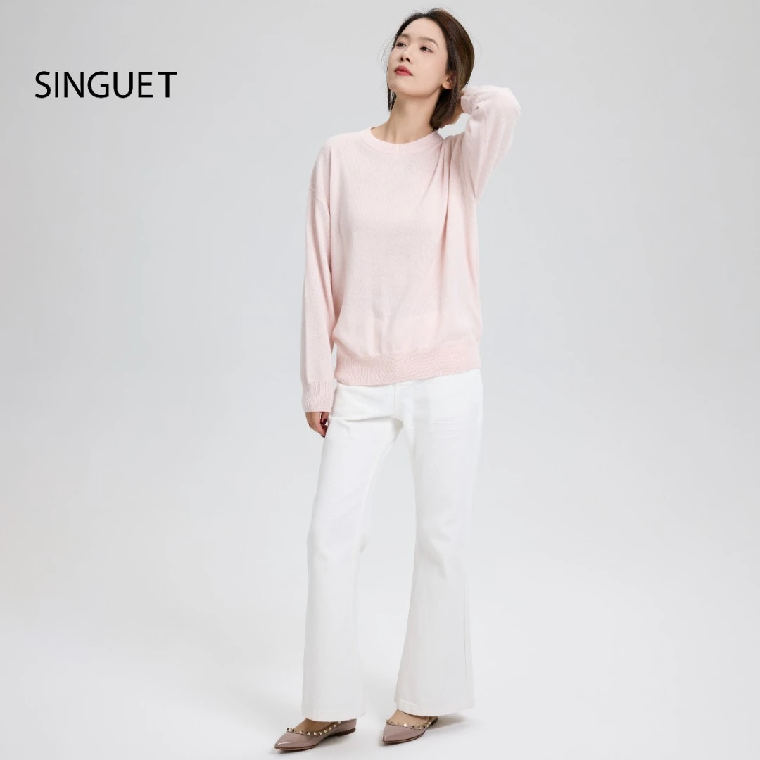 SINGUET 闲玑 100%小山羊绒 女针织圆领套头衫简约宽松 康赛妮