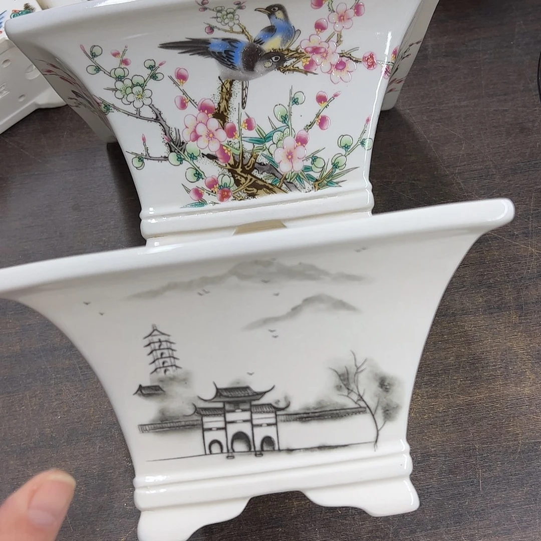 紫砂花盆759号瑕疵2个脚部裂纹口不正处理介意勿拍