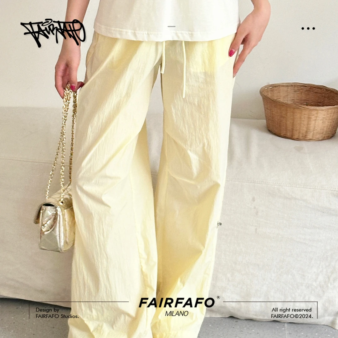 FAIRFAFO林肉肉【抽绳阔腿直筒裤】KZSS43160白色时尚休闲高街宽松