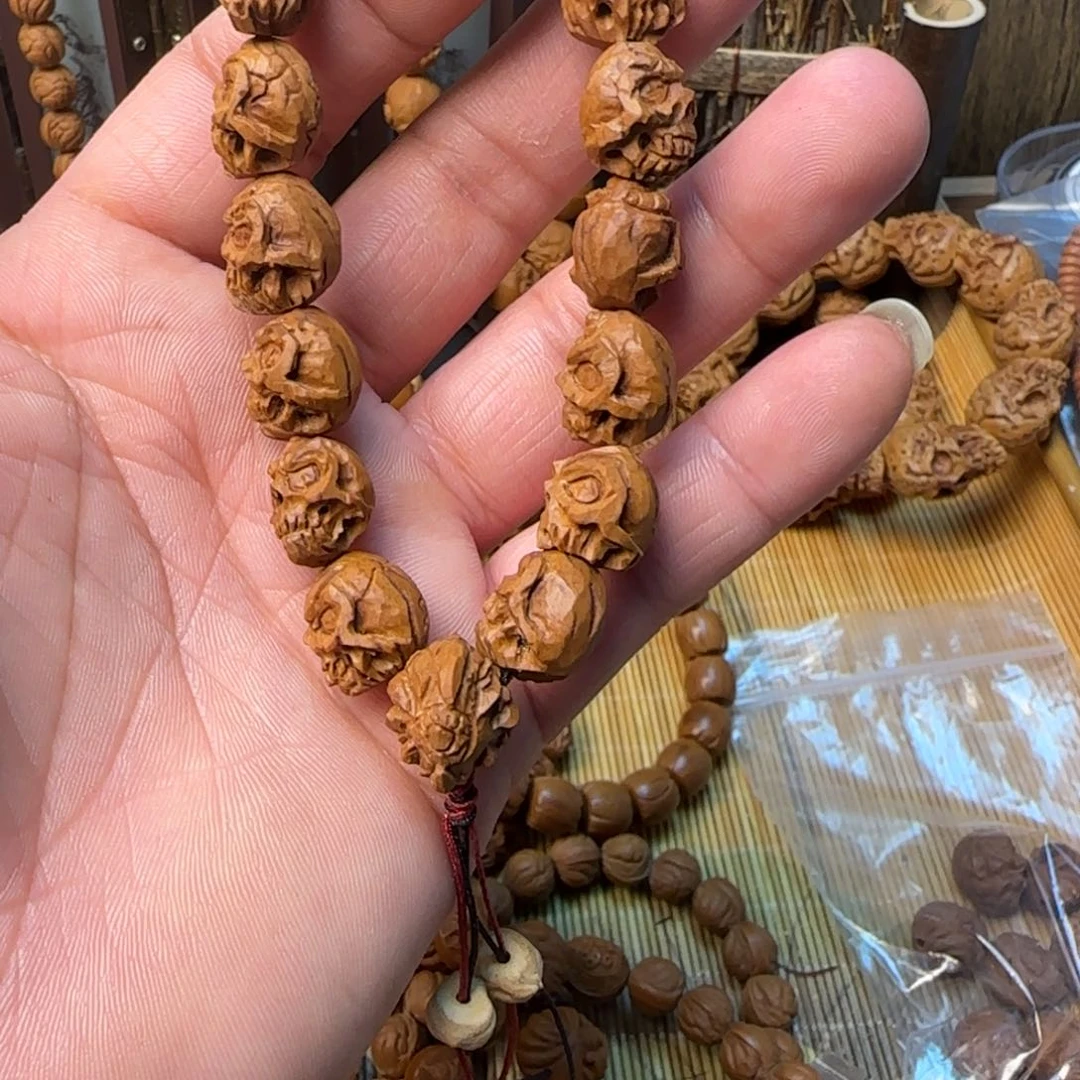 幸*纯手工龙纹桃核雕刻尸陀林手串一物一图