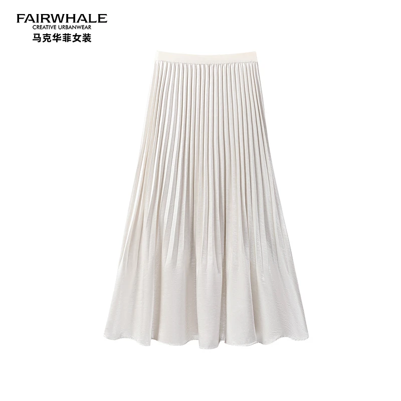 马克华菲女装百褶半身裙高级感轻熟风高腰牛筋腰设计 F51028A501