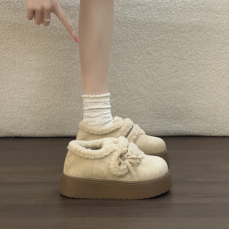 OJRZ百搭厚底增高毛毛勃肯鞋2025冬季通勤风加绒保暖松糕厚底单鞋