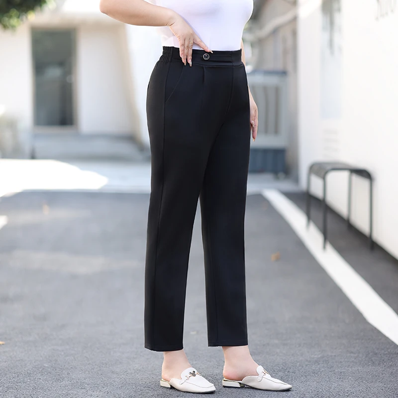 大码九分休闲裤女2025春夏秋新款胖mm高腰哈伦裤宽松遮肚直筒裤子