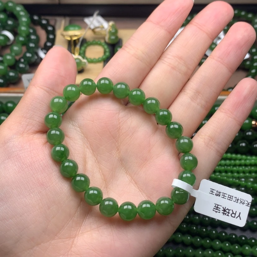 【闪购商品】未镶嵌手串和田玉（碧玉）8m辣绿