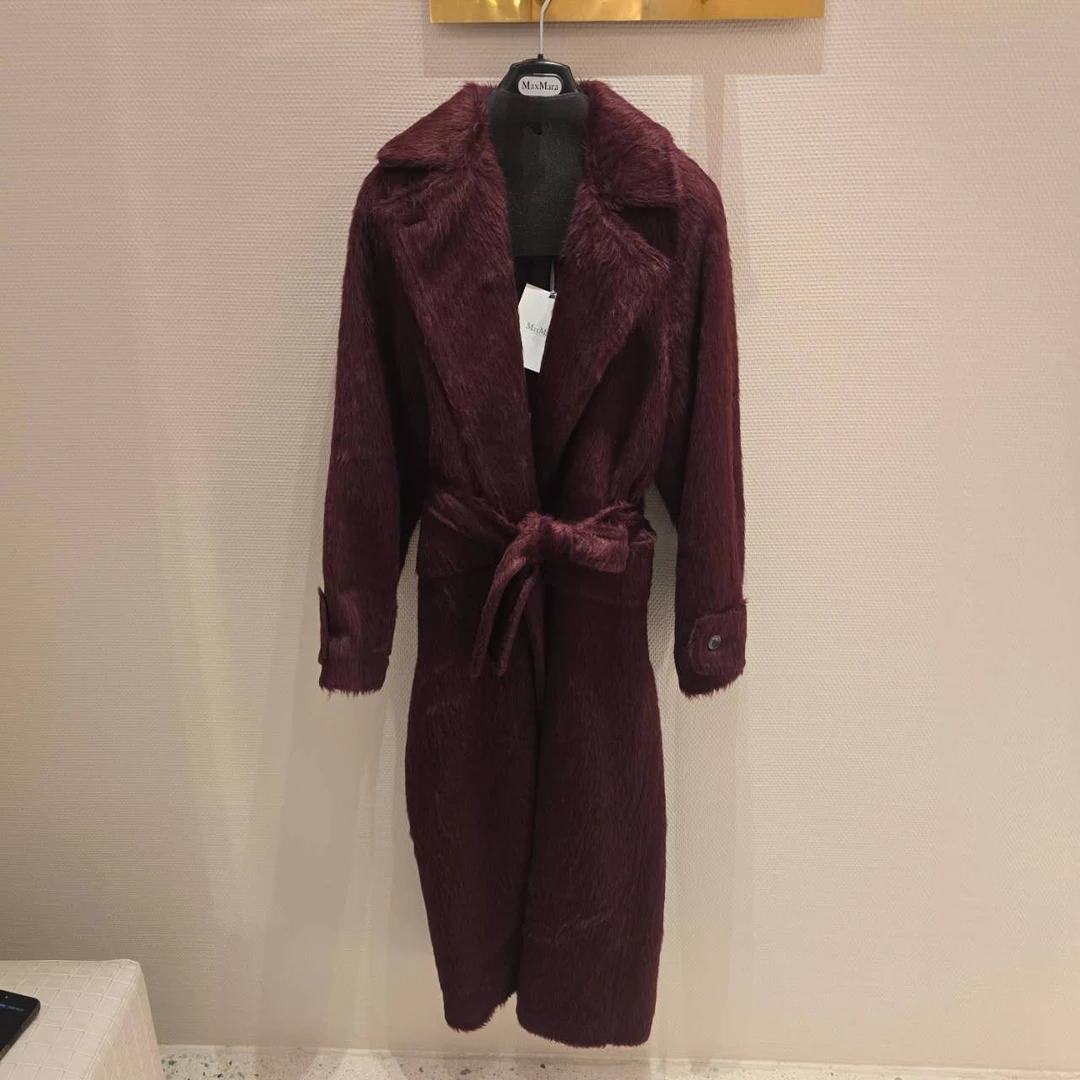 未使用 MaxMara albata1234 酒红色毛绒外套