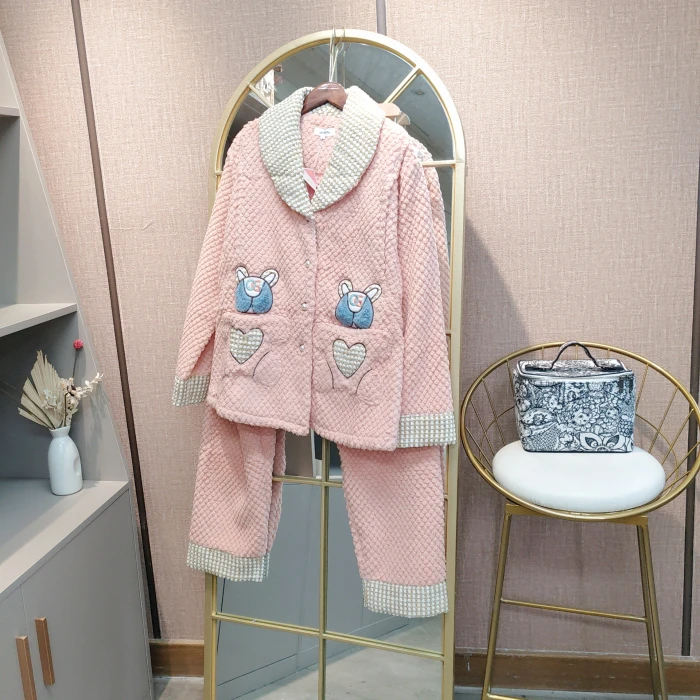 LC3孕妇粉色玫瑰绒月子服套装XL100-130 XXL150
