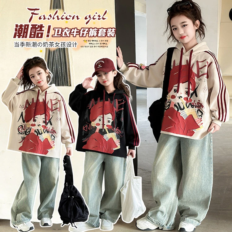 女孩洋气春秋常规类女童冬装女潮酷卡通动漫套头童装卫衣加厚