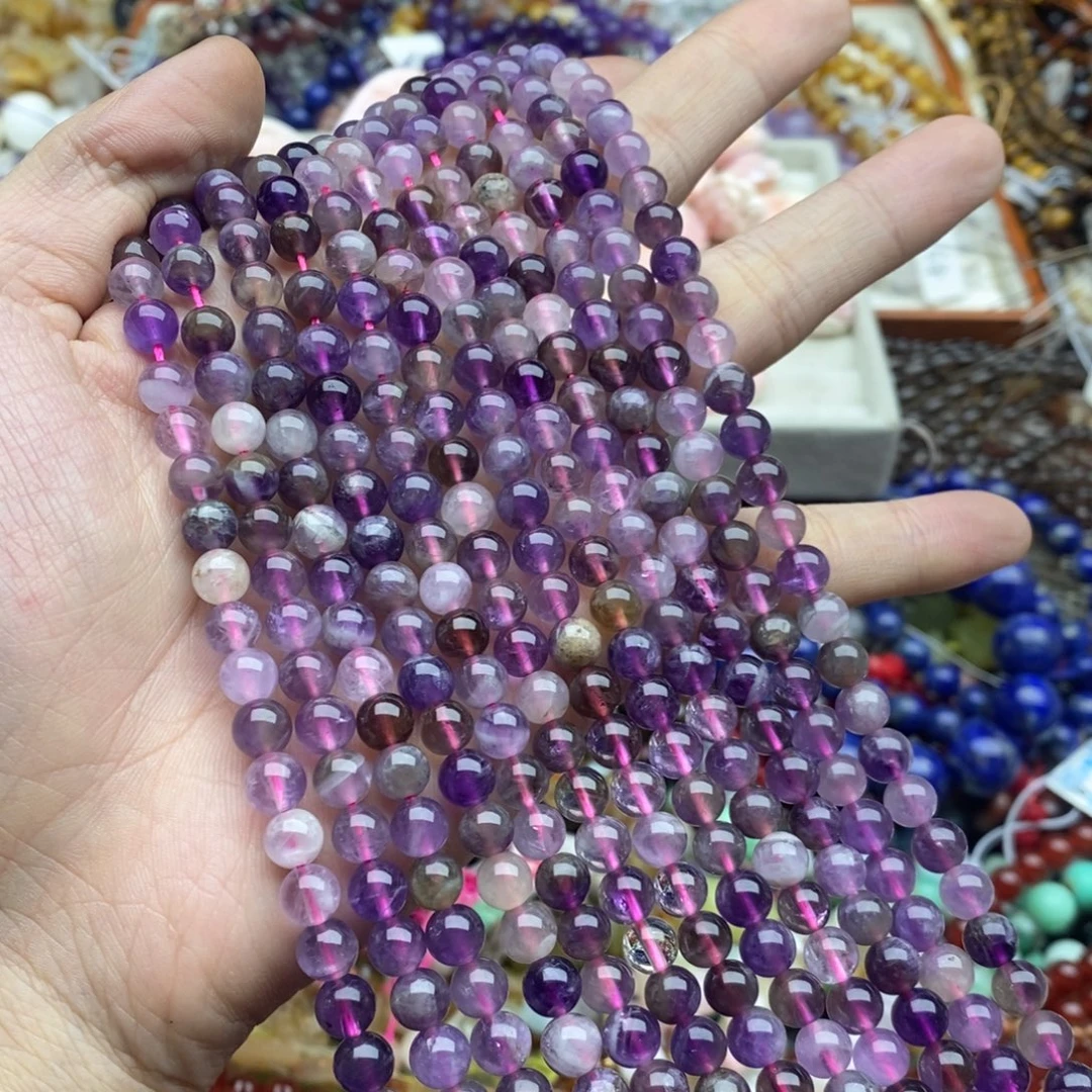 玛瑙/玉髓未镶嵌珠宝半成品一条天然6.5mm梦幻紫晶渐变