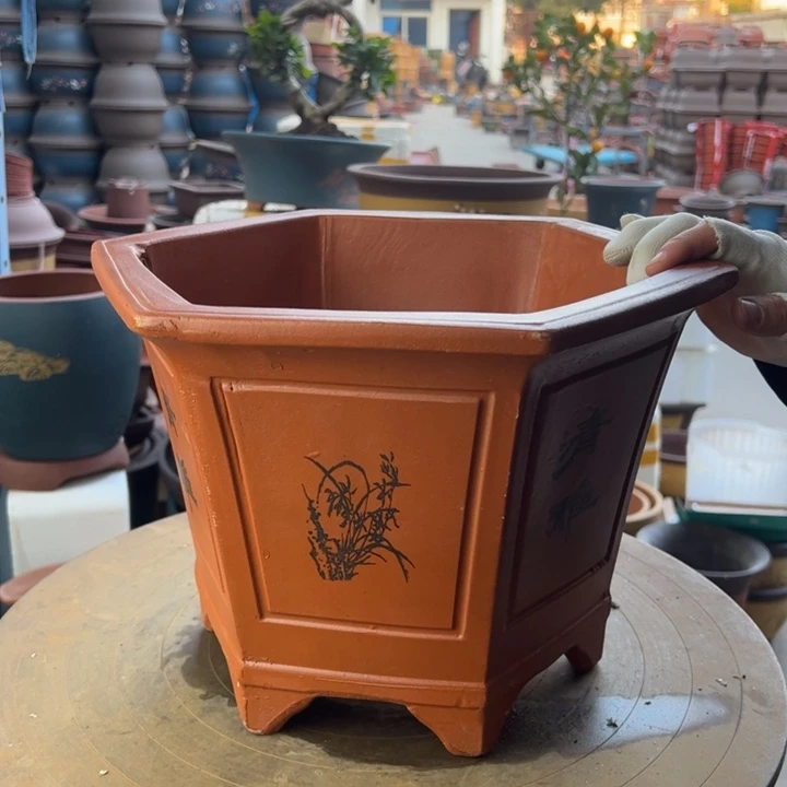 紫砂32清雅红六方 口径32×28×22