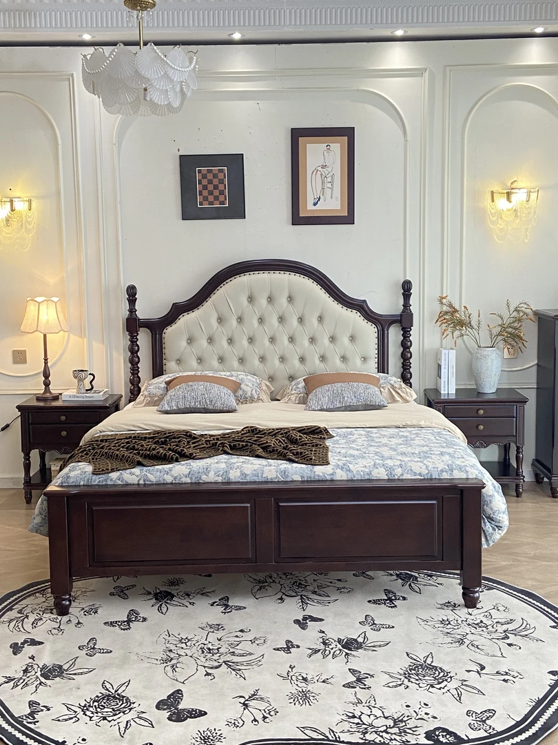 法式复古美式轻奢实木床简约主卧室大床单人储物高箱雕花公主床