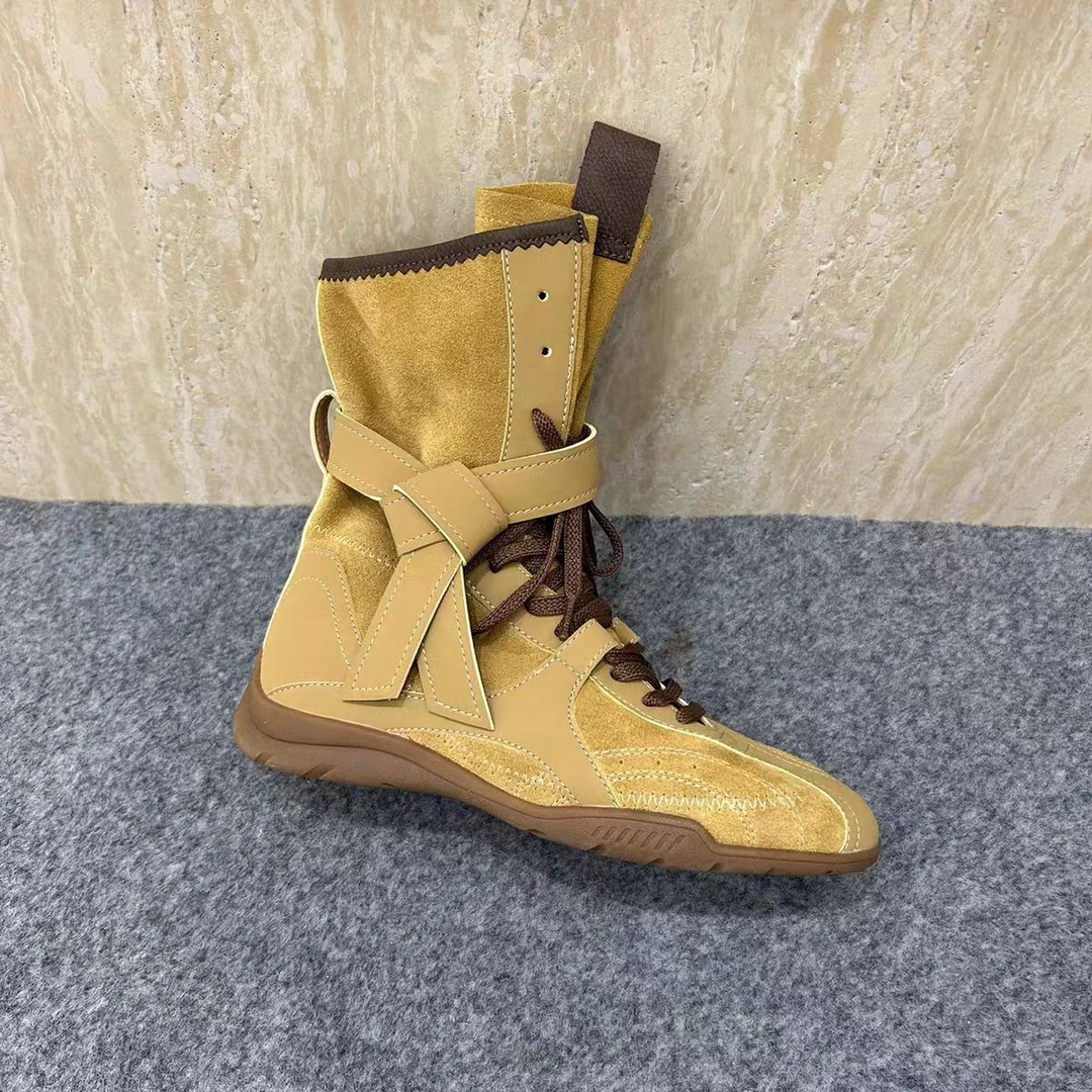 新款拳击靴女复古休闲短靴中筒侧拉链马丁靴潮5A10-757-501