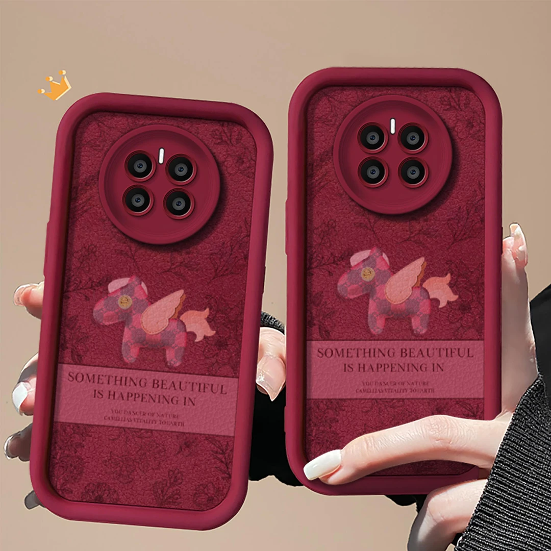 适用华为Mate50手机壳Mate50Pro女款Mate50E简约小马红保护套硅胶