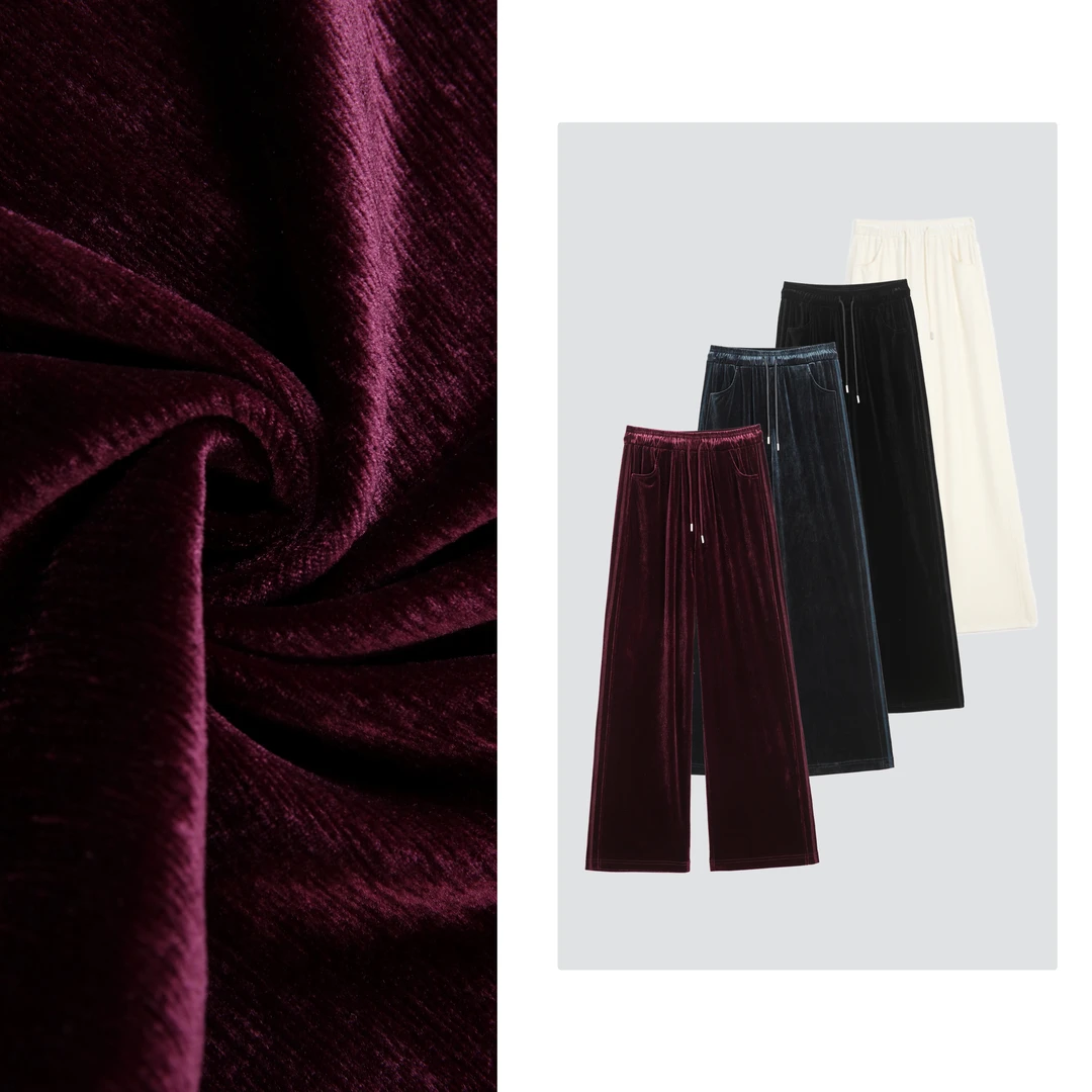 珠光宝色醋酸肌理马尔丝绒垂感裤K7299